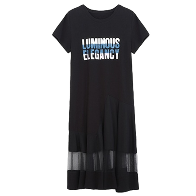 拉夏贝尔气质短袖T恤连衣裙夏女休闲显瘦中长款裙子10021026