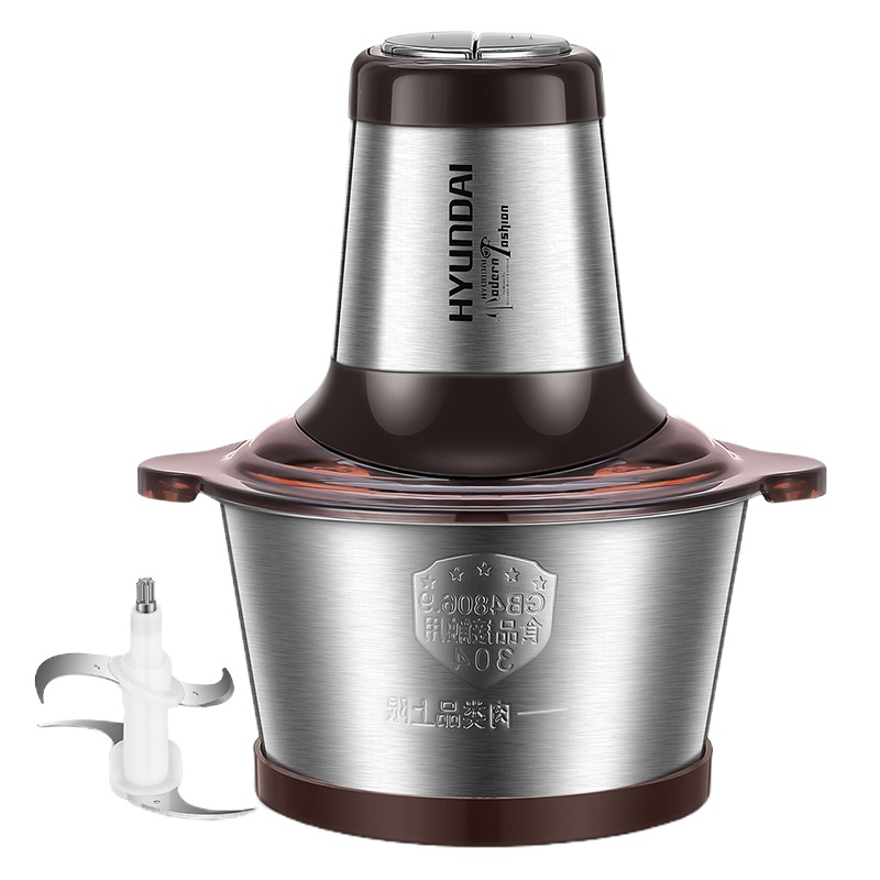 Hyundai不锈钢绞肉机家用电动小型多功能打肉馅搅拌料理机全自动[ 不锈钢碗双刀]