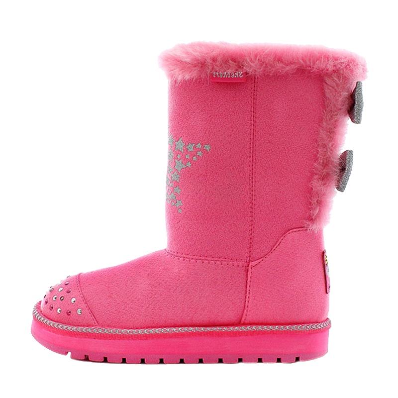 skechers斯凯奇童鞋冬季保暖雪地靴闪灯中大童套脚防滑棉靴10401L-NPNK