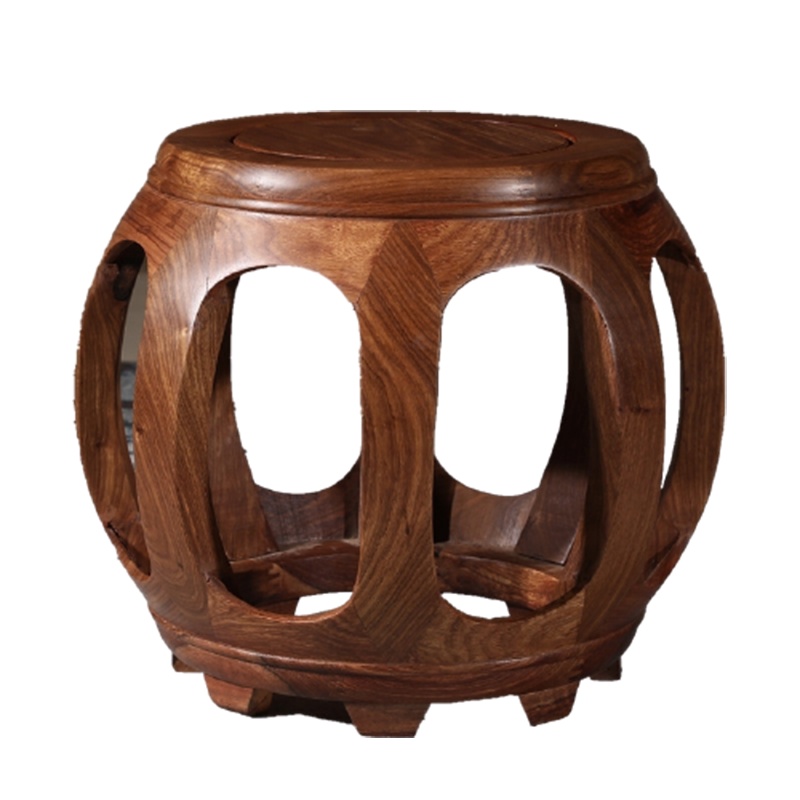 刺猬紫檀木鼓凳木凳子新中式烫蜡换鞋凳仿古生漆圆凳红木小矮凳