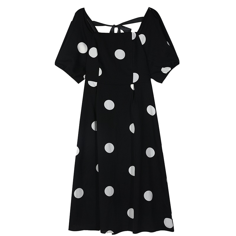 【新款】妖精的口袋法式复古波点连衣裙女2020夏季泡泡袖收腰裙子