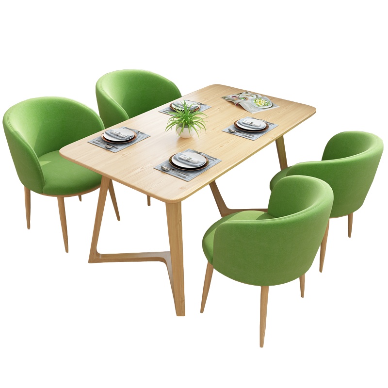 创世人 实木餐桌椅简约组合奶茶店铺会客休闲咖啡厅甜品店饭店冷饮店北欧洽谈桌会议桌