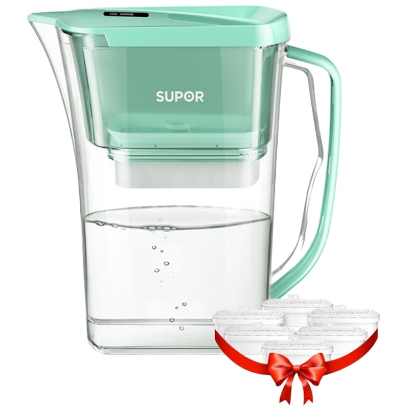 苏泊尔(SUPOR)过滤净水器 家用滤水壶 自来水过滤器净水壶 J-UF01(绿色)一壶六芯