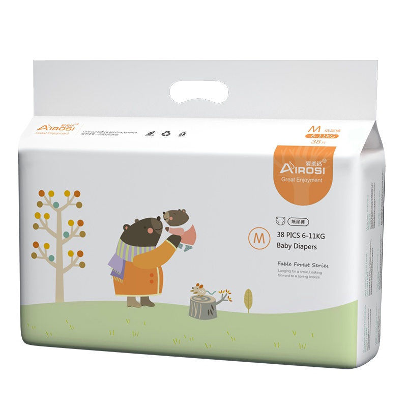 爱柔适AIROSI 童话森林纸 尿裤 尿不湿 四季透气 薄至0.16cm 柔软亲肤 婴儿纸尿裤 M码 38片