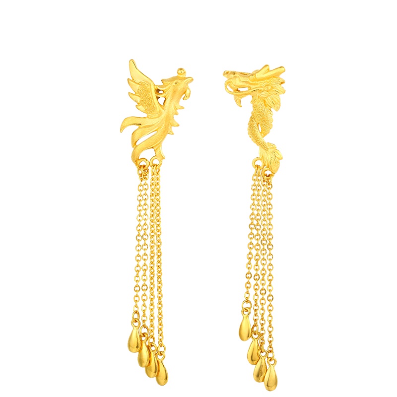金大福(King tai fook)珠宝 黄金龙凤耳钉耳环足金999结婚新娘婚庆首饰耳线耳坠耳吊