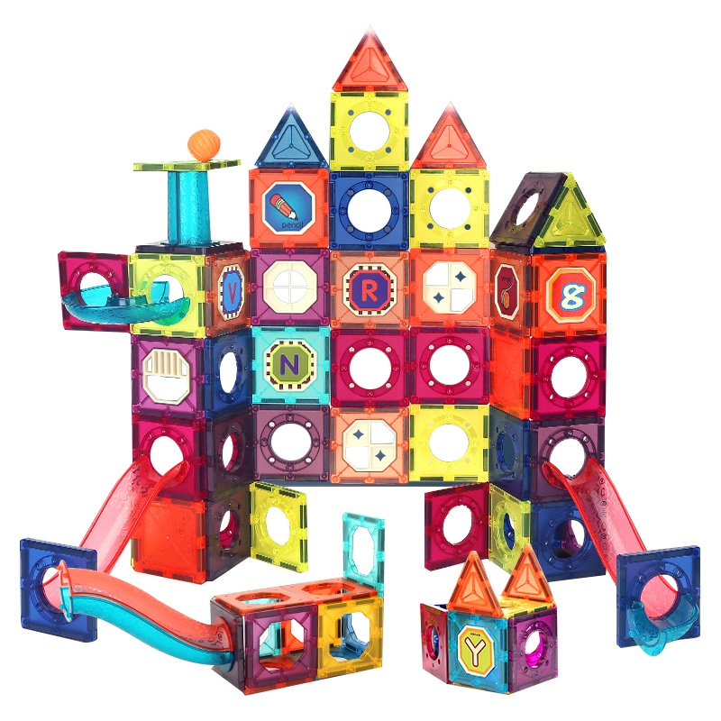 ZeusHera优赫200片彩色管道磁力片儿童玩具拼插积木男孩女孩彩窗磁性百变提拉建构片男孩女孩玩具