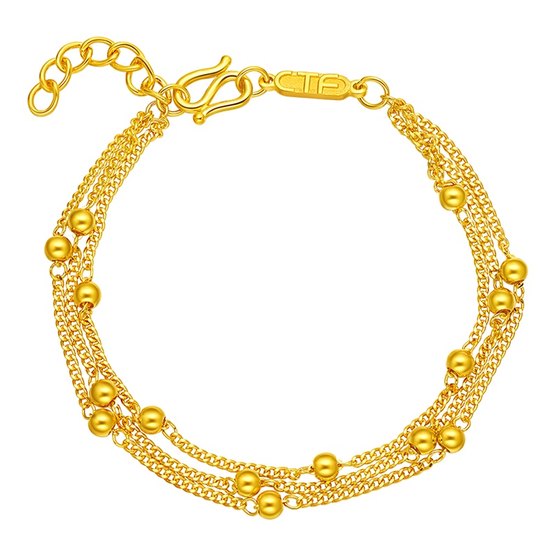 周大福珠宝首饰串珠叠链足金黄金手链计价（足金工费168元）F217757