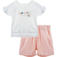 婴姿坊女宝宝女童夏季圆领荷叶边袖子T恤短裤两件套