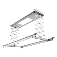 奥普(AUPU)电动晾衣架双晾衣杆 遥控自动升降晒衣架 LED照明 智能感应伸缩管晾衣机 LDB5100B-G银白色