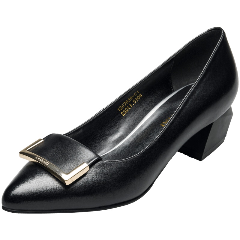 康奈女鞋 秋季职业正装都市女性办公尖头粗跟浅口单鞋女气质优雅通勤高跟鞋1267039