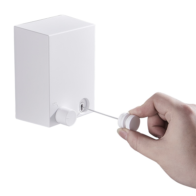 邦禾免打孔304隐形伸缩钢丝晾衣绳 室内不锈钢户外晒衣被晾衣架[樱花粉-室内款]