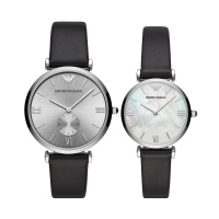 阿玛尼(EMPORIO.ARMANI)手表 皮质表带经典时尚休闲情侣石英表腕表AR90003