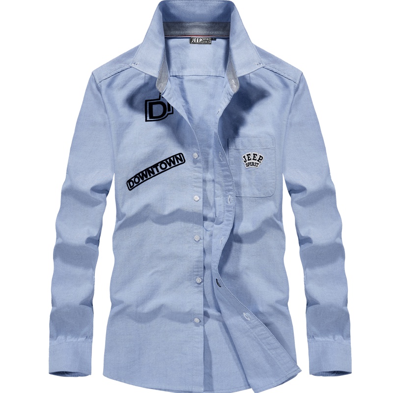 JEEP/吉普长袖衬衫男秋季新款商务修身男装上衣休闲青年白色衬衣