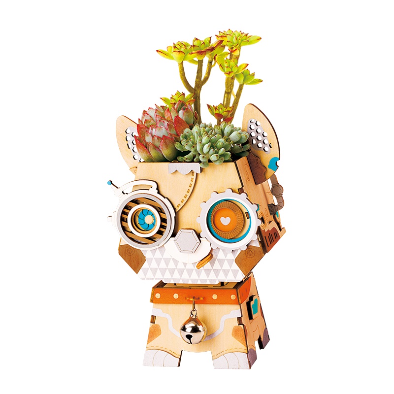 若态若来多肉花盆 diy手工制作木质拼插拼图创意桌面摆件模型玩具拼装花盆男生女生生日礼物 FT742姜一桃