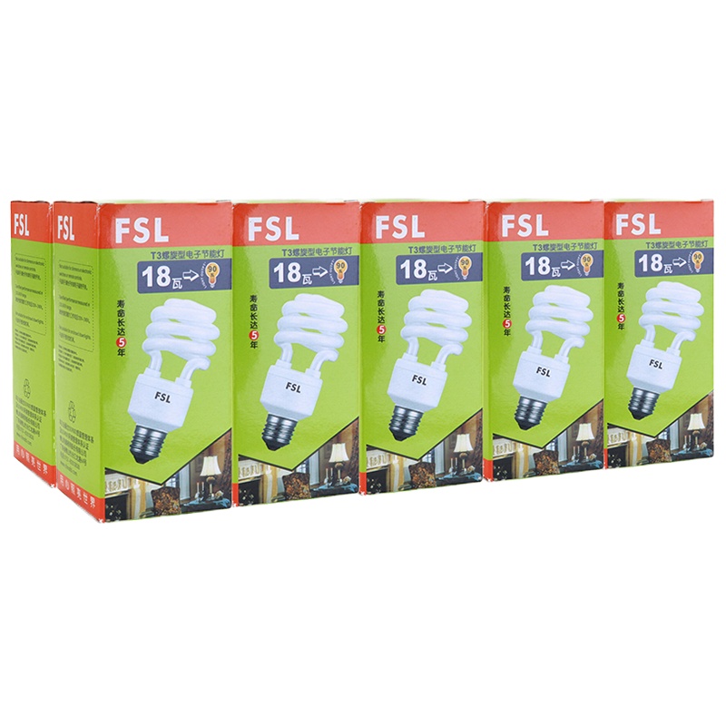 佛山照明（FSL）T3灯泡螺旋型高亮节能灯E27大螺口18W白光 10支装