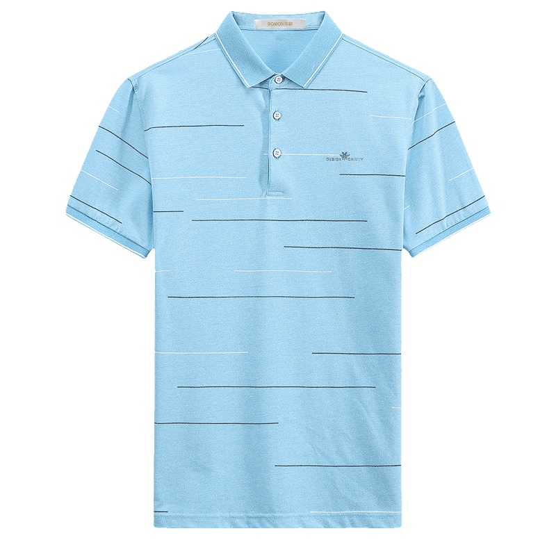 Romon/罗蒙短袖男士t恤夏季休闲条纹薄款T恤中青年男士翻领POLO衫