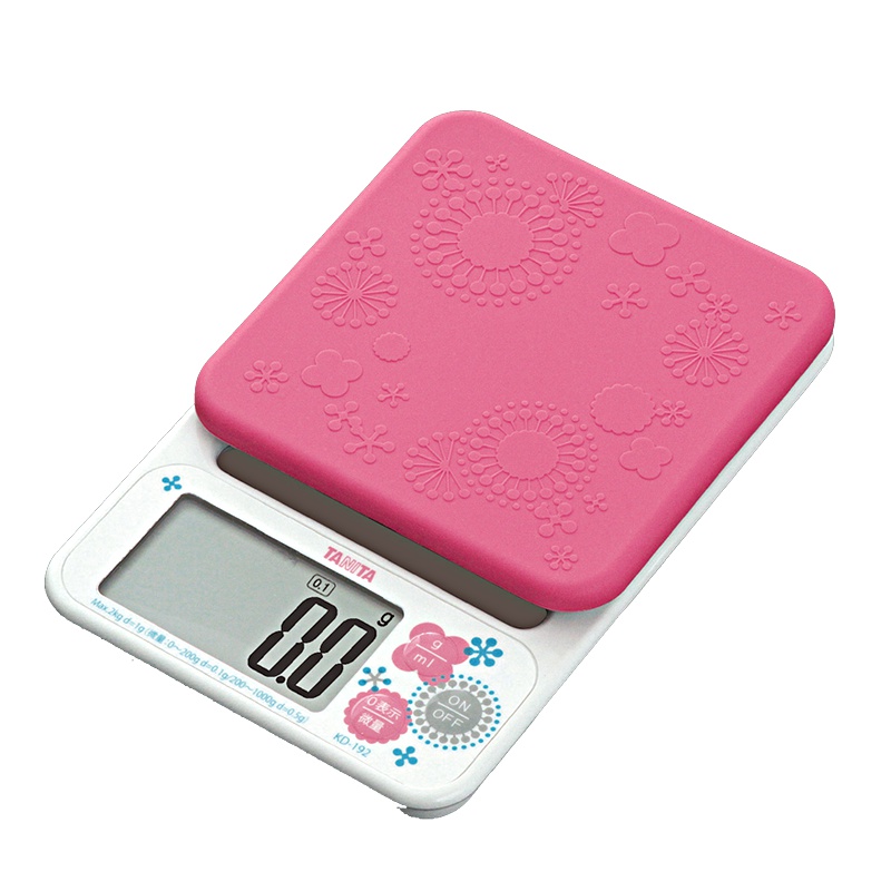 日本百利达(TANITA)精度0.1g家用烘焙秤厨房秤 KD-192 粉色硅胶秤盘 自动去皮 测量液体体积