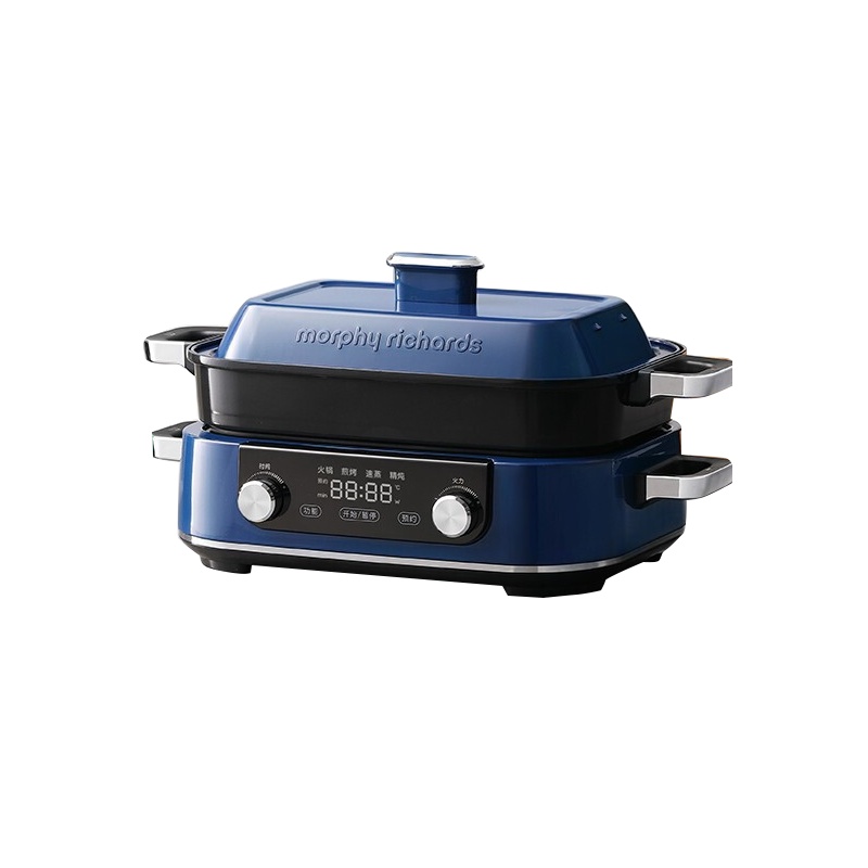 摩飞多功能锅二代分体电火锅家用烤肉涮煎蒸煮电热锅大容量升级触屏预约调时网红料理锅MR9099 轻奢蓝(标配)