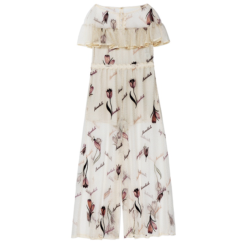 马克华菲2019夏连体套装女纱短袖超仙连裤连衣裙商场直