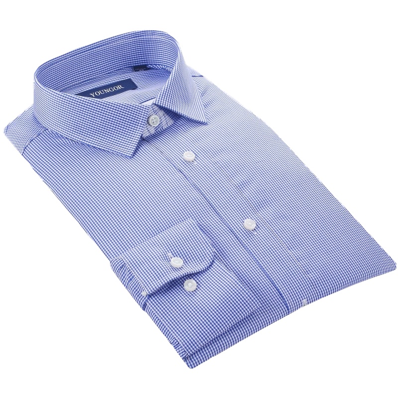 Youngor/雅戈尔秋冬新品男士商务正装含羊毛蓝色长袖衬衫381HFA