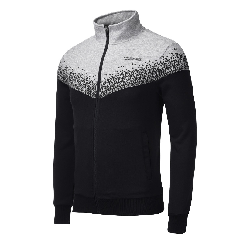 361度男装秋季时尚印花开襟外套 361立领拼接跑步休闲上衣男