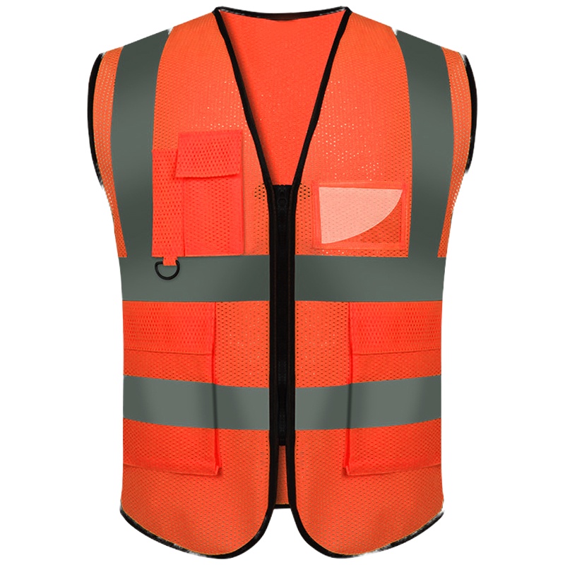 反光背心拉链式反光衣 荧光橙色汽车交通安全警示马甲4条反光条