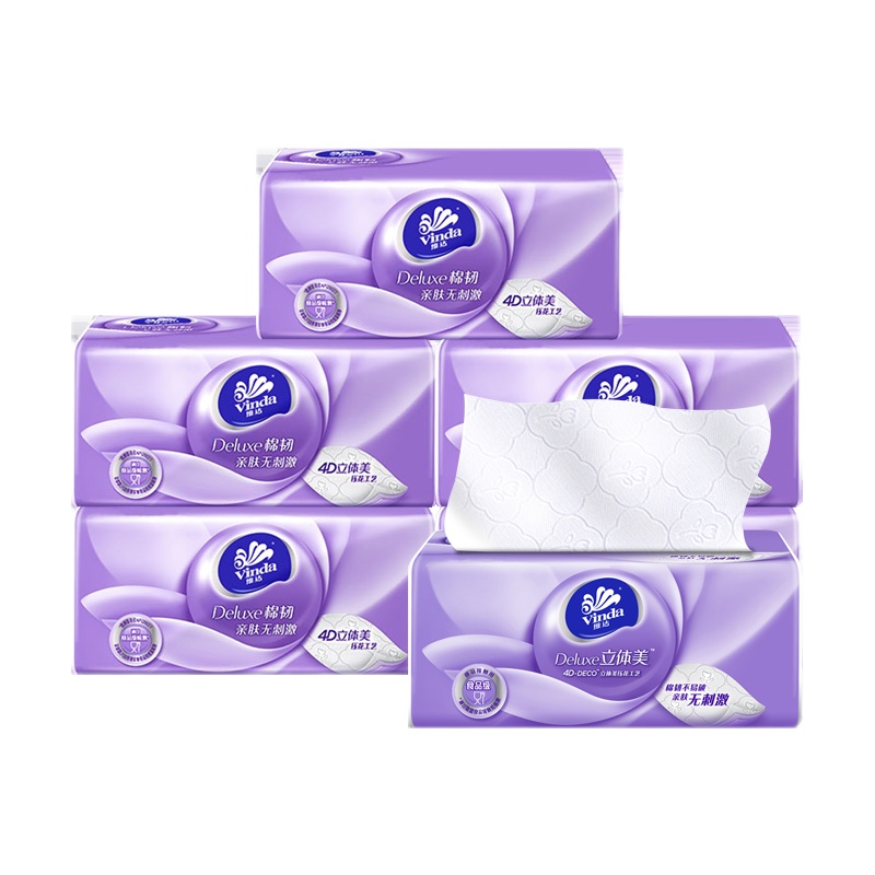 维达抽纸立体美压花抽纸3层100抽棉韧家用餐巾纸印花卫生纸巾6包