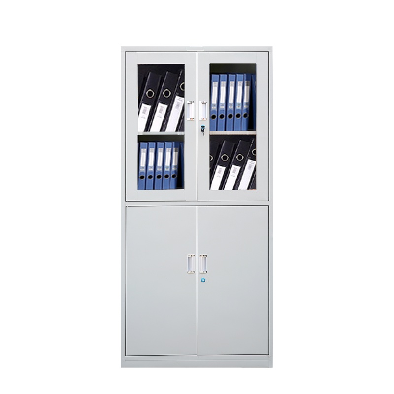 东港家具 钢制加厚办公文件柜铁皮柜财务凭证资料柜档案柜玻璃储物书柜带锁抽屉可定制灰白色 等体器械文件柜