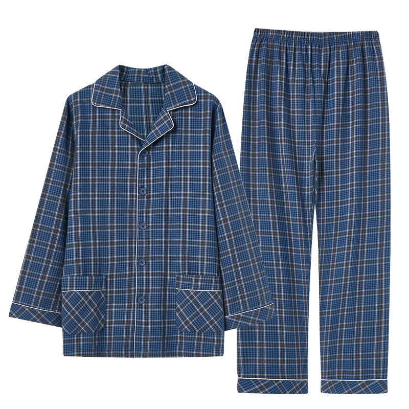 三枪家居服男纯棉2019秋冬彩格绒布格纹睡衣开襟翻领男士居家套装80517D9