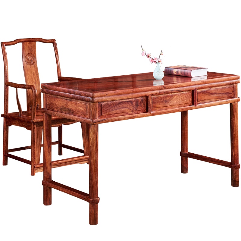 周家庄 红木家具非洲花梨(学名:刺猬紫檀)实木办公桌 电脑桌 椅组合 书桌新中式书房家具