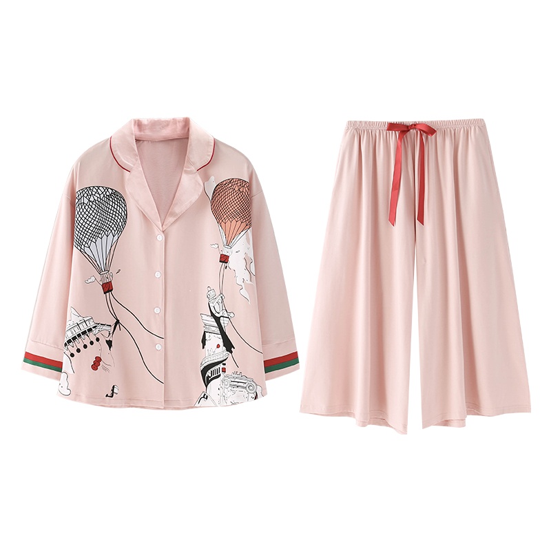 乌拉拉公主针织优质韩尔棉素色国民领八分袖女套装W91K7272