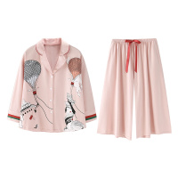 乌拉拉公主针织优质韩尔棉素色国民领八分袖女套装W91K7272