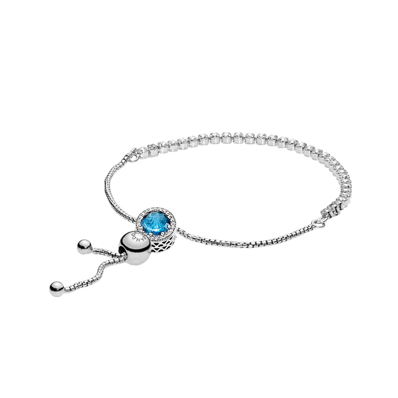 PANDORA潘多拉成品手链 天蓝色猫眼石 925银时尚串珠成品手镯