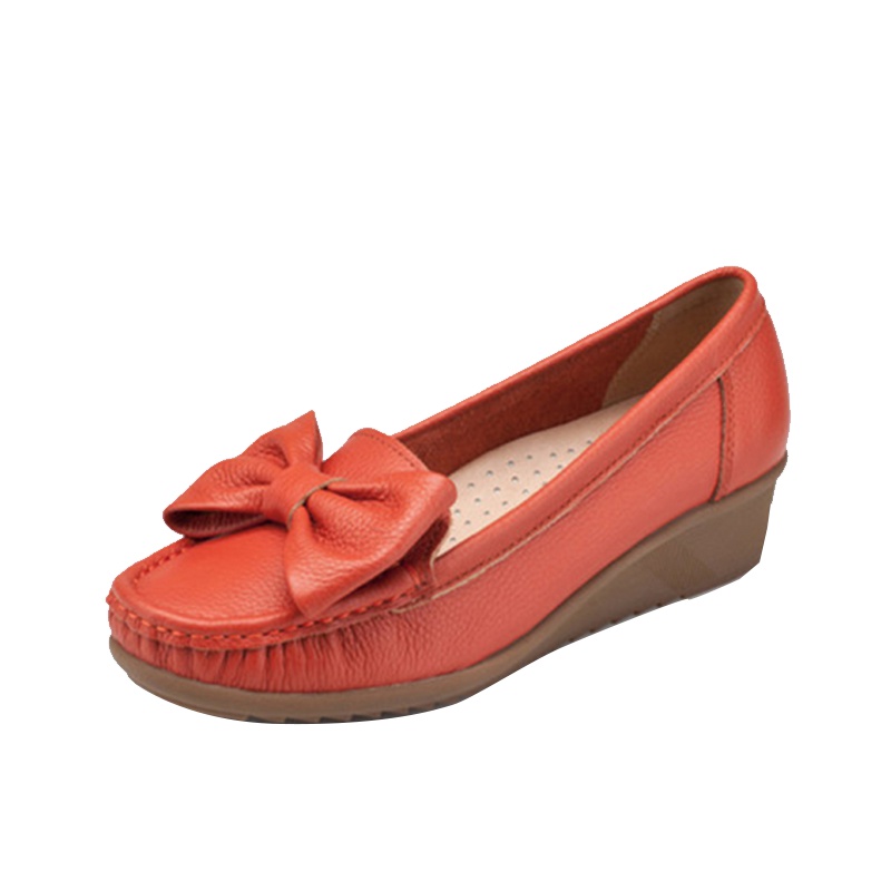 奥康女鞋单鞋坡跟蝴蝶结休闲舒适女单鞋妈妈鞋