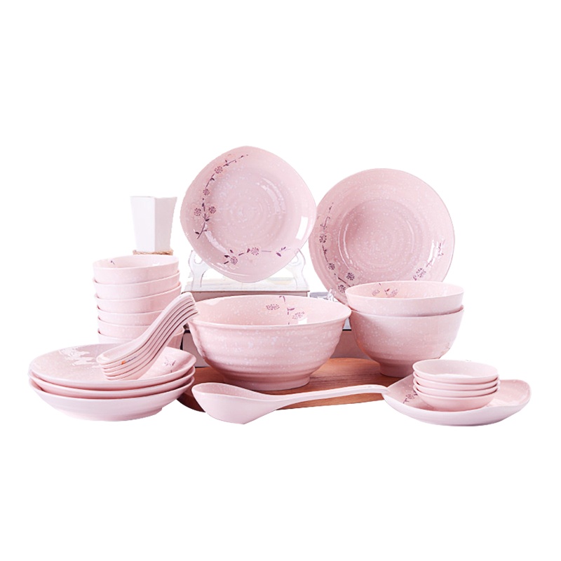 雅诚德(arst)餐具套装陶瓷碗盘组合 日式梅花雪花釉 26头碗碟餐具国产 耐高温釉下彩 乔迁结婚送礼礼盒装 粉色梅花