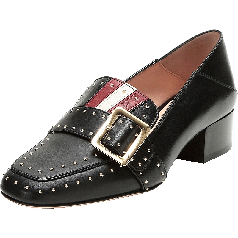 BALLY 巴利 女士铆钉装饰牛皮可踩脚粗跟单鞋 JANELLE 30 TRUNK
