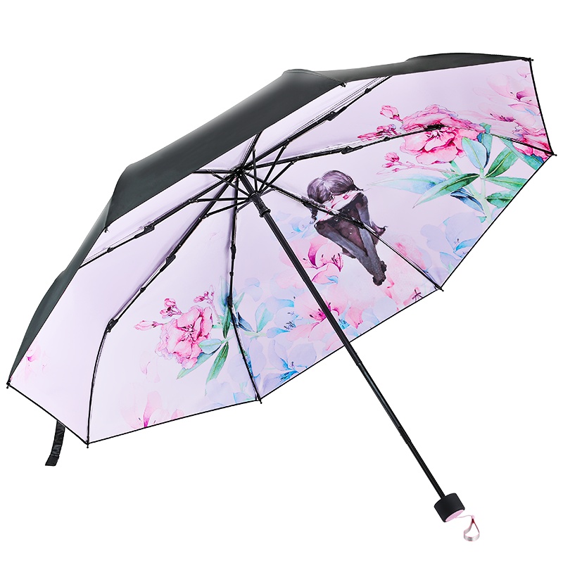 天堂伞 全遮光碰击布黑胶三折小黑伞遮阳伞太阳伞晴雨伞 668ELCJ1283