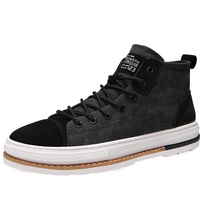 木林森高帮帆布鞋男厚底鞋子男潮鞋秋季2019新款韩版百搭休闲板鞋