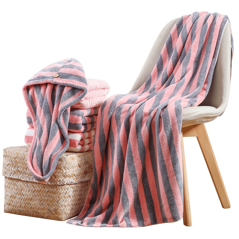 Curbblan卡伴超柔微米印花浴巾+干发帽组合