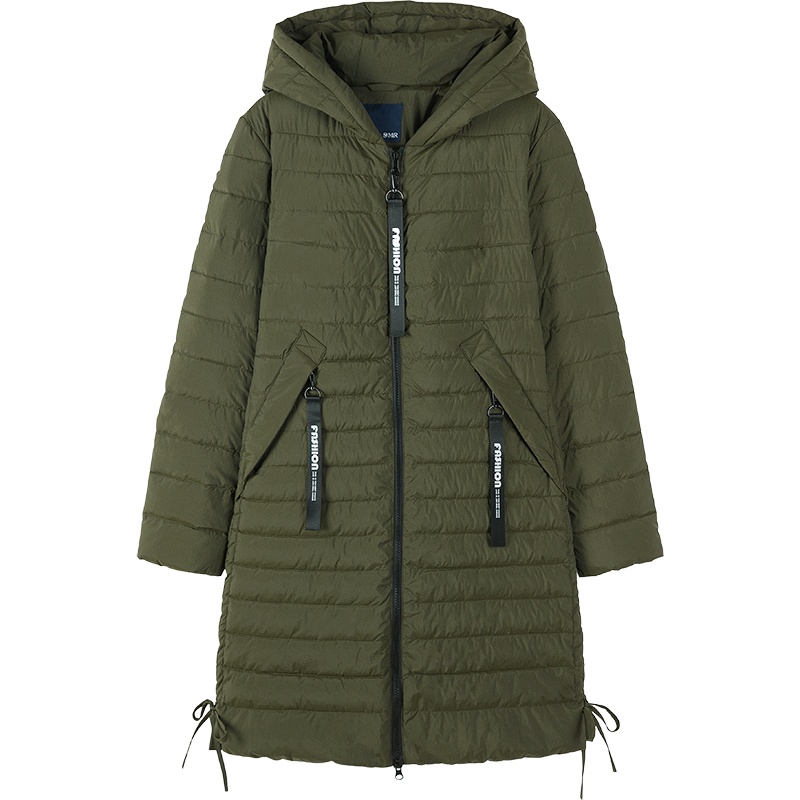 Semir森马中长款棉服女2019冬季新款连帽撞色印花保暖外套ins潮流棉袄