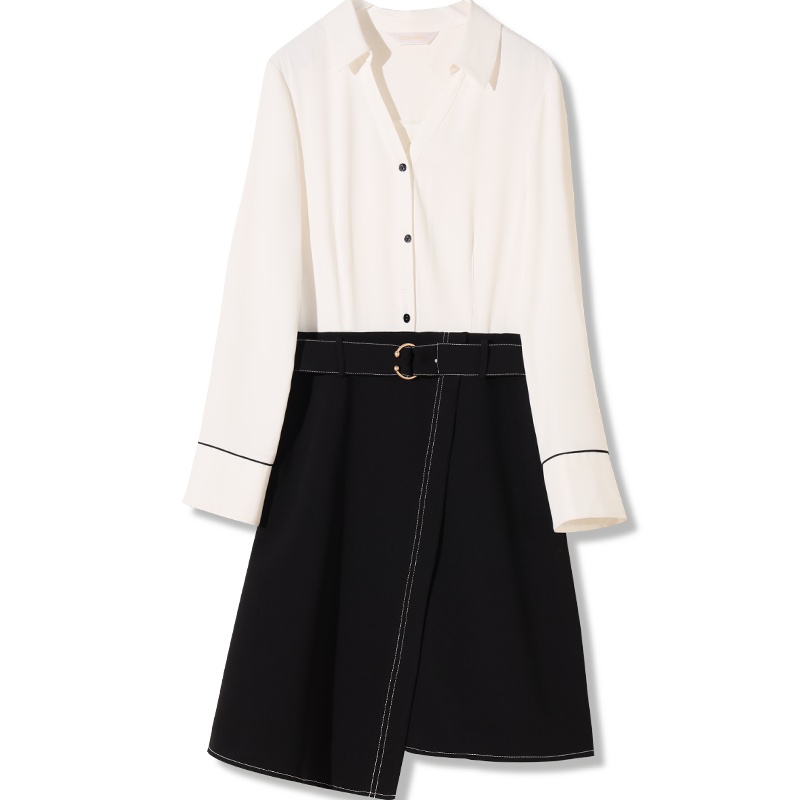 娅丽达女装2019秋季新款雪纺连衣裙套装A字裙不规则时尚女士裙子I7318