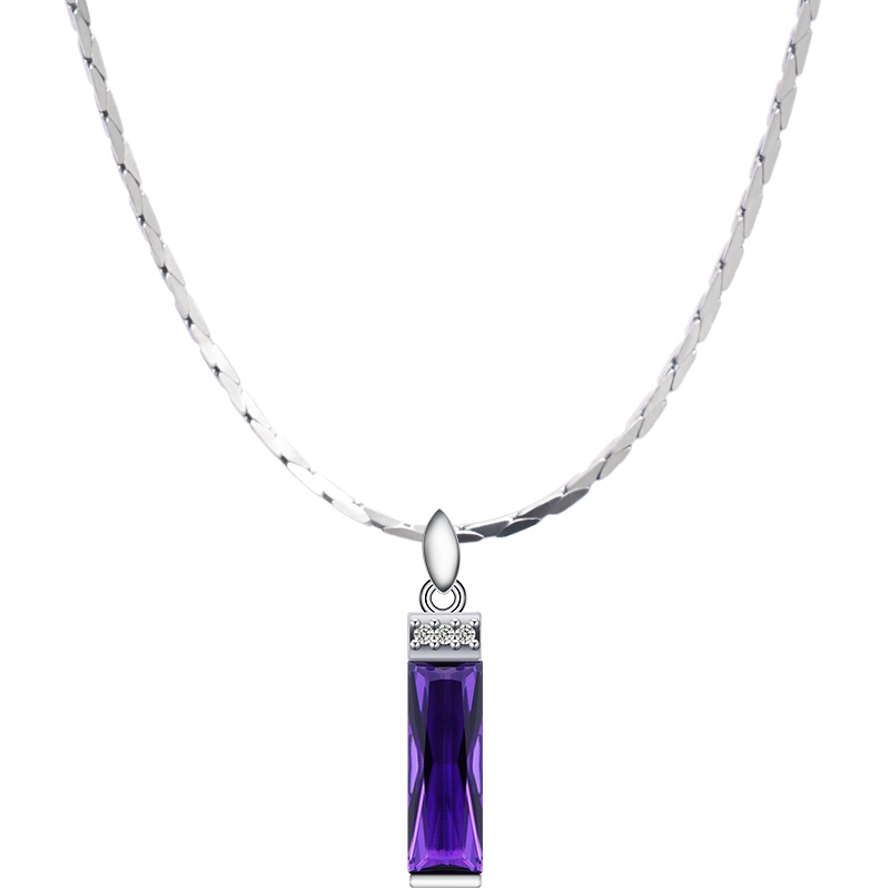 石头记 长相依 合成紫水晶吊坠项链女锁骨链925银短项链