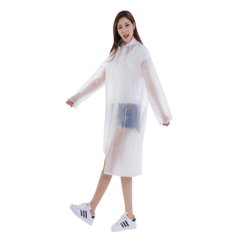 成人雨衣半透明磨砂时尚雨衣非一次性雨衣男女士长款带帽加厚白色