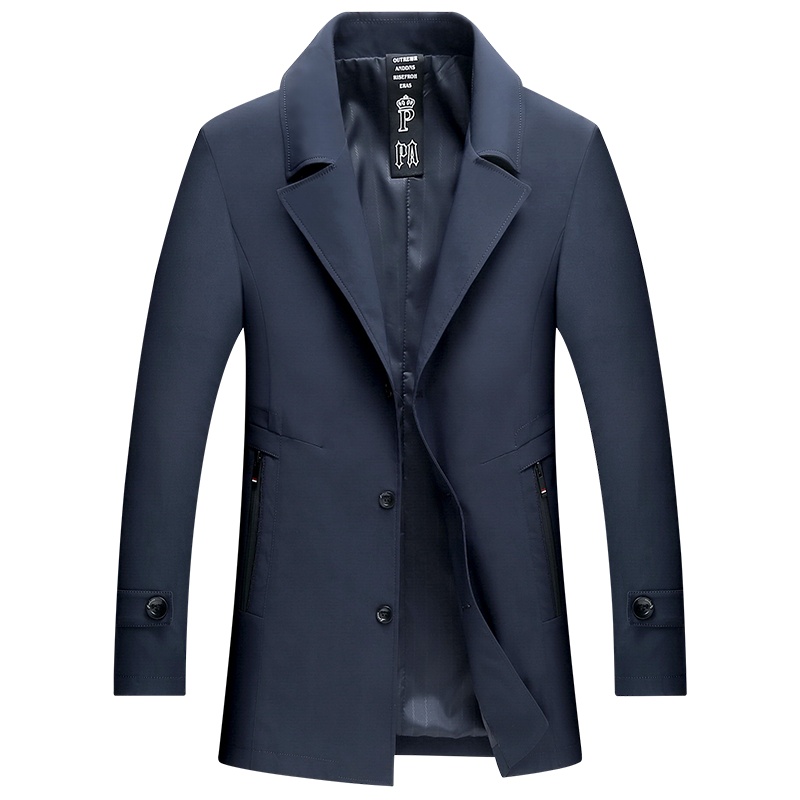 风衣男外套春秋新款单排扣长款男装中年男士过膝英伦风中长款大衣 SQL1810