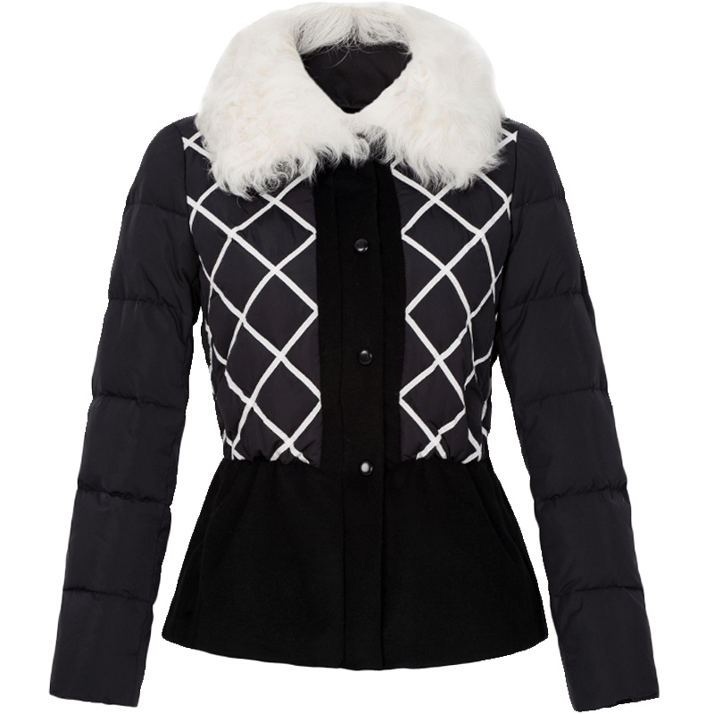 ERAL/艾莱依韩版修身时尚圆领格子羽绒服女冬装长袖短款12031-EDA