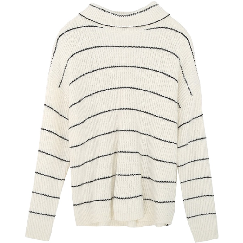 拉夏贝尔针织衫女秋季时尚百搭宽松打底高领条纹上衣毛衣10017373