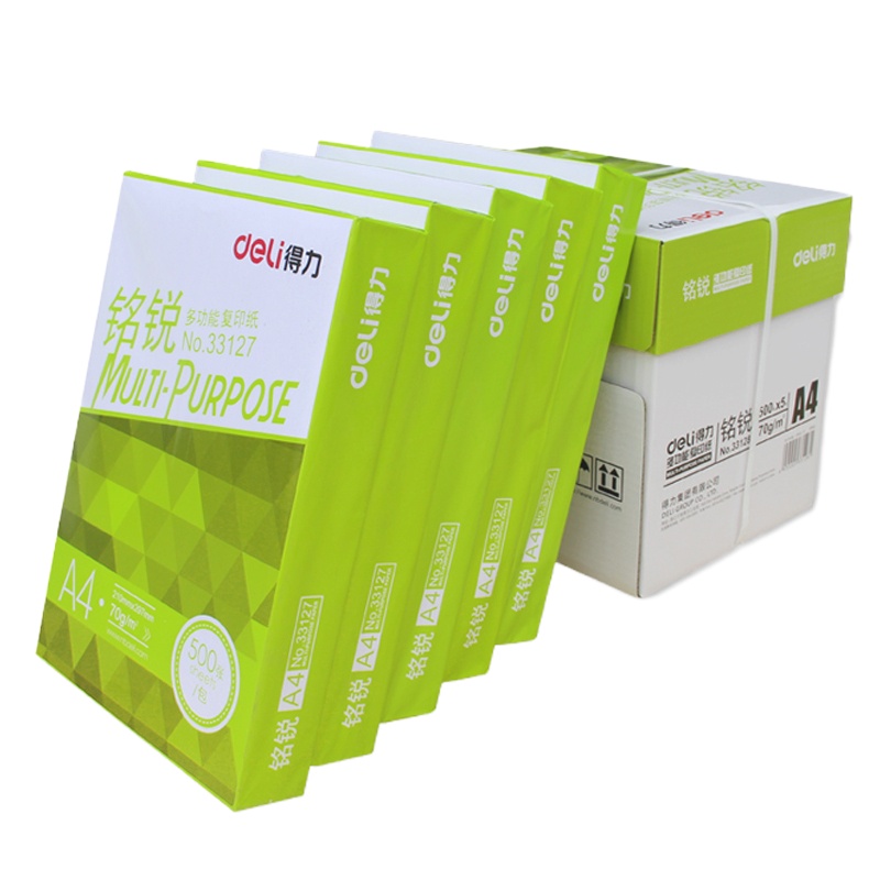 得力(deli)33127复印纸A4纸打印 铭锐木浆复印纸70g 整箱500张/包 5包装