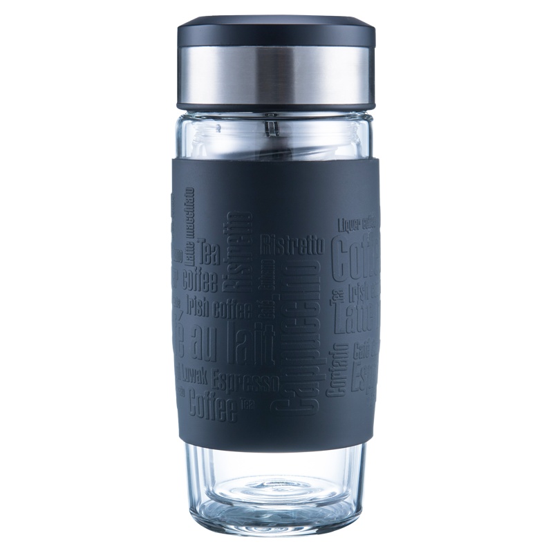 爱慕莎(emsa)迈宝保温饮水杯18/10不锈钢 双层玻璃 500mL 黑色/紫色 男士女士 车载