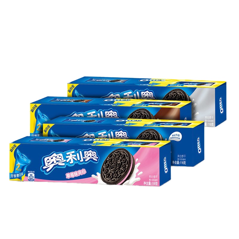 奥利奥 夹心饼干 混合口味116g*10盒 原味3盒草莓2盒巧克力2盒轻甜3盒共10盒