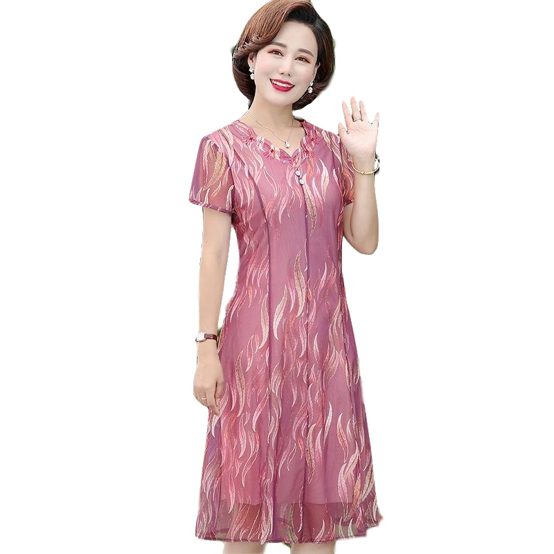 中年女装夏装连衣裙中老年妈妈装短袖裙子修身型中长款显瘦2019新款 臻依缘